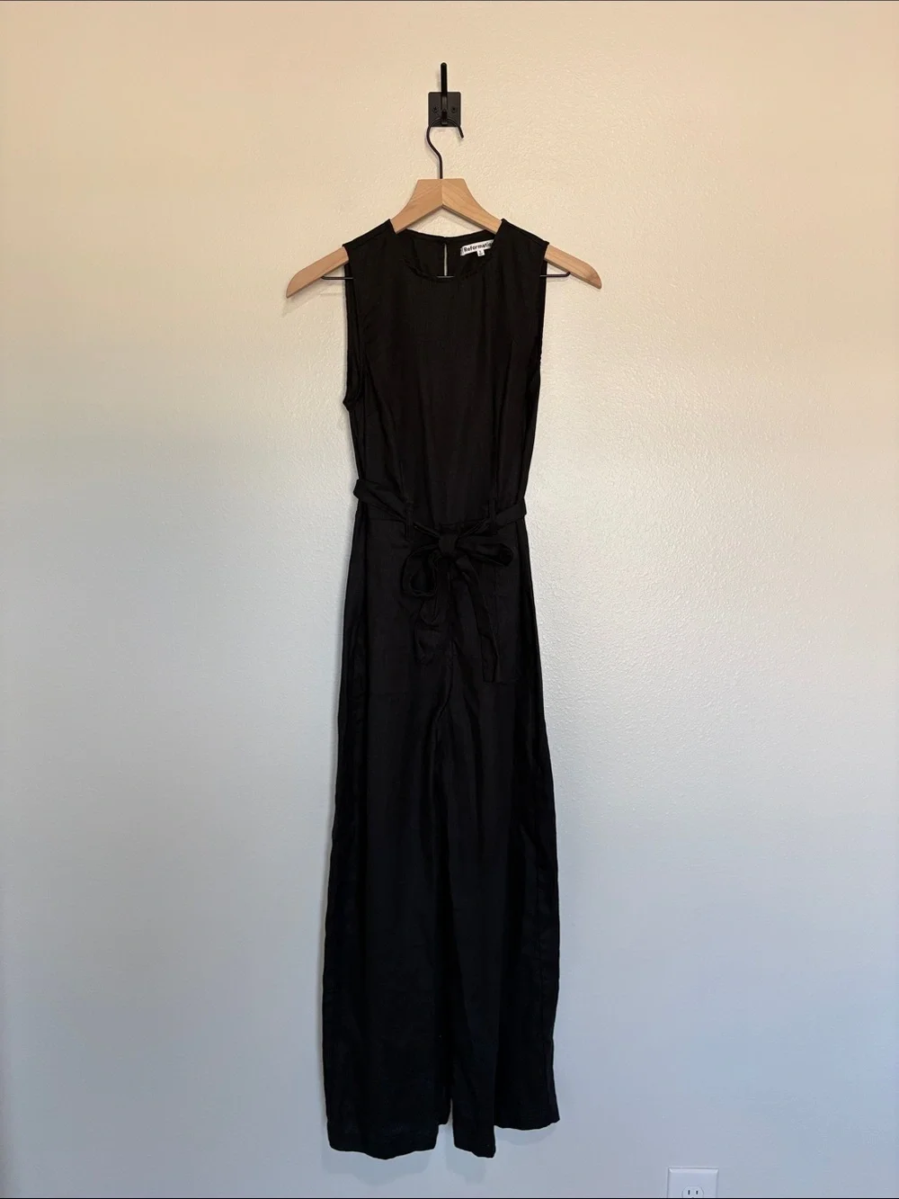 Reformation Naomi 100% Linen Sleeveless Wide Leg Jumpsuit Minimalist Black 0
